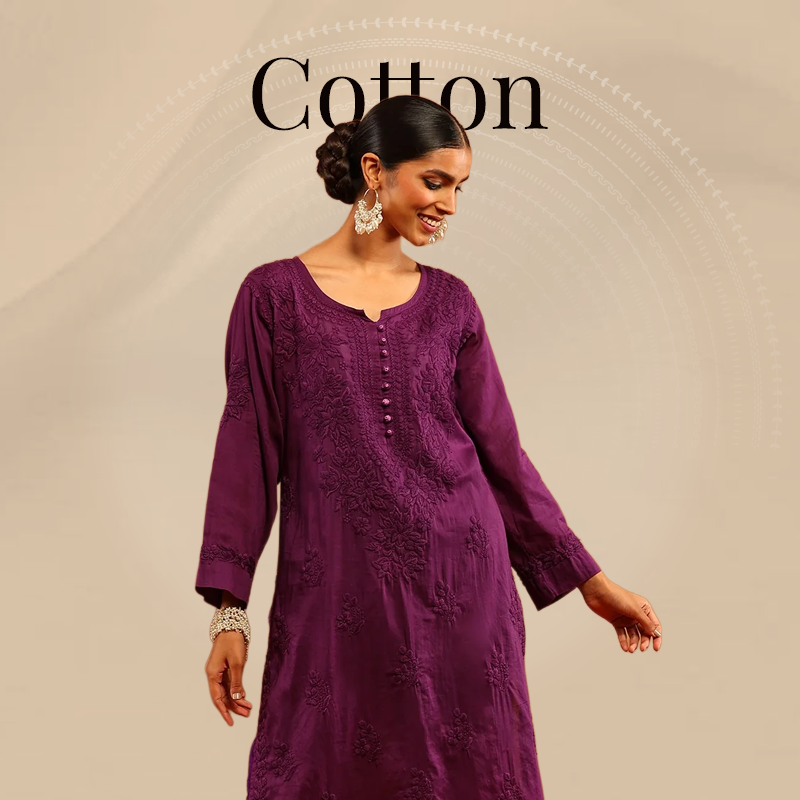 Buy Printed Cotton Long Chikankari Kurti For Women  House of Chikankari