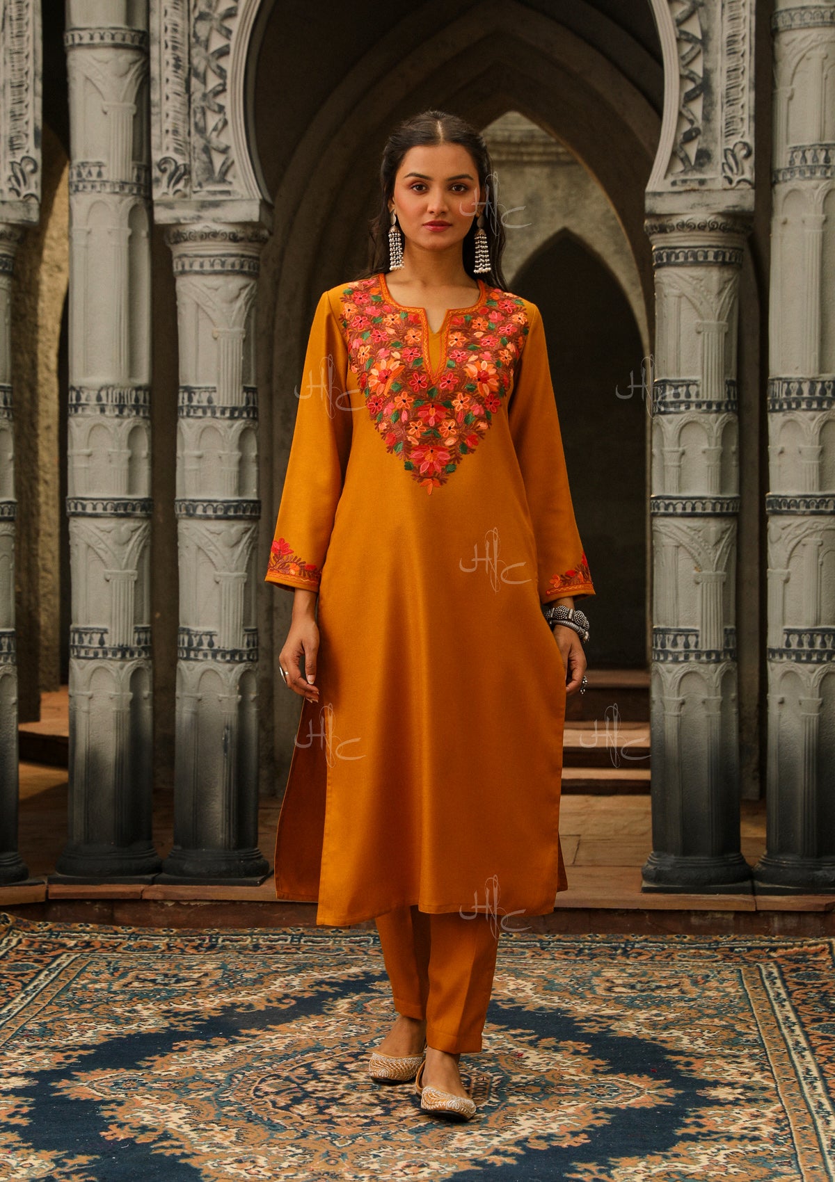 HOC Crafts Aari Woollen Straight Kurta Set- Mustard
HOC Crafts Aari Woollen Straight Kurta Set- Mustard