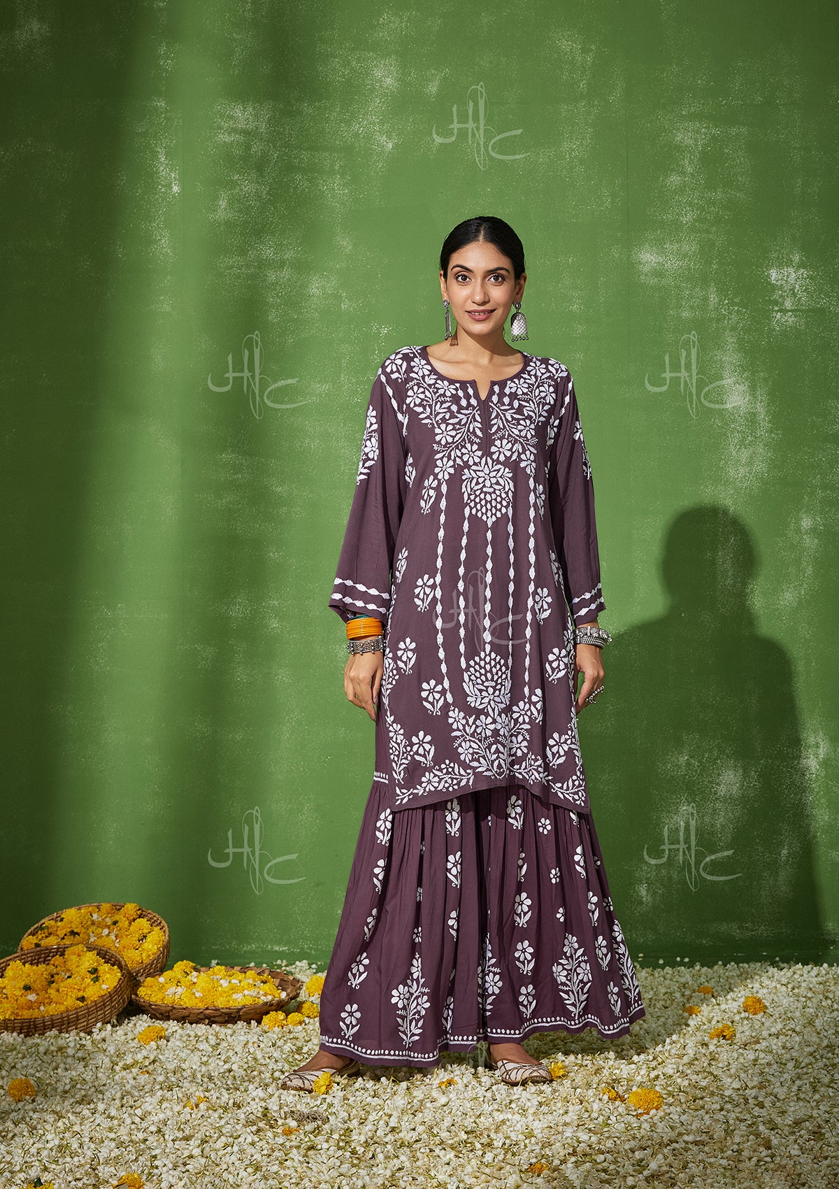 Buy Mauve Modal Chikankari Gharara Set Online House of Chikankari