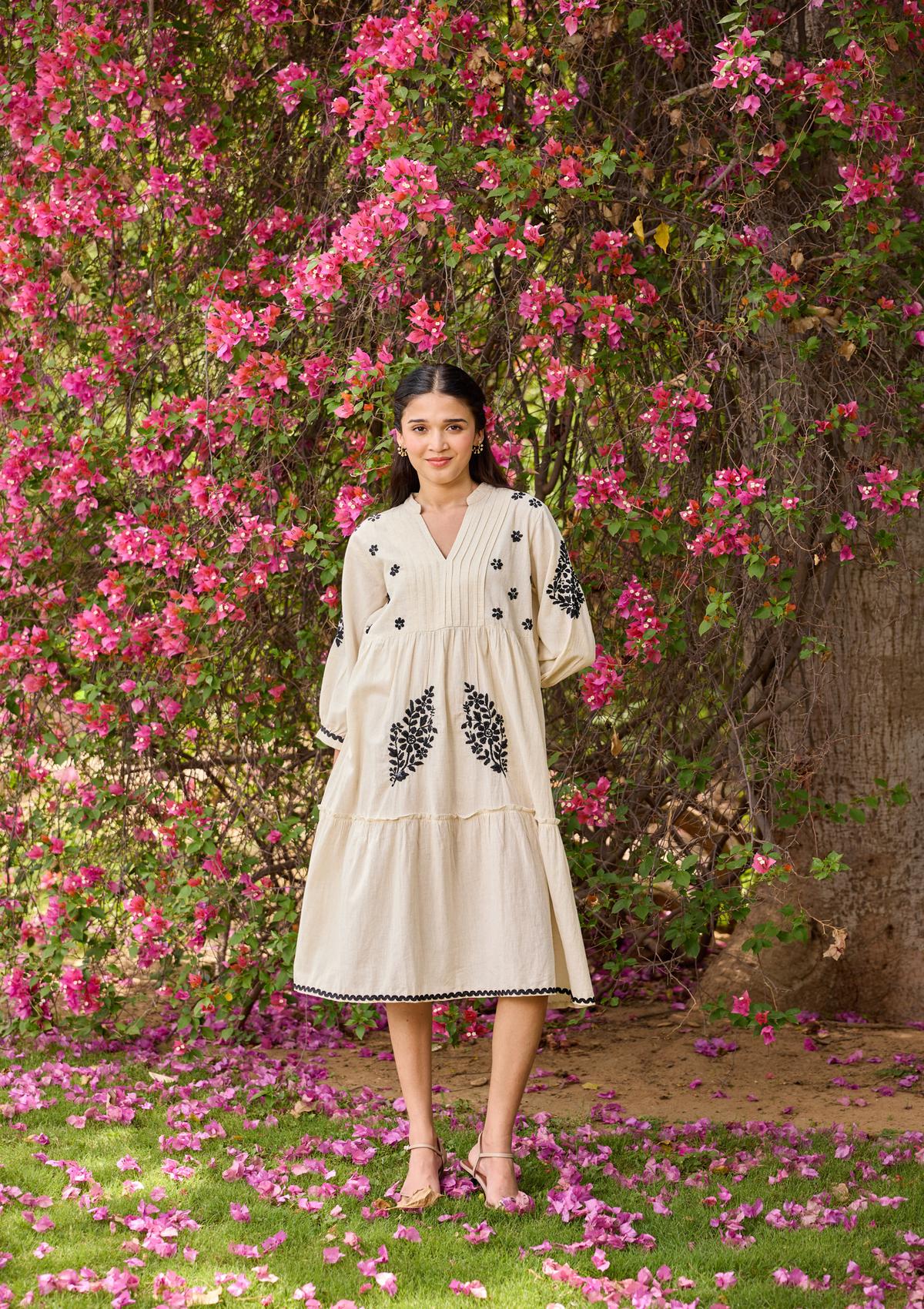 Order White Cotton Flex Long Dress for Women Online