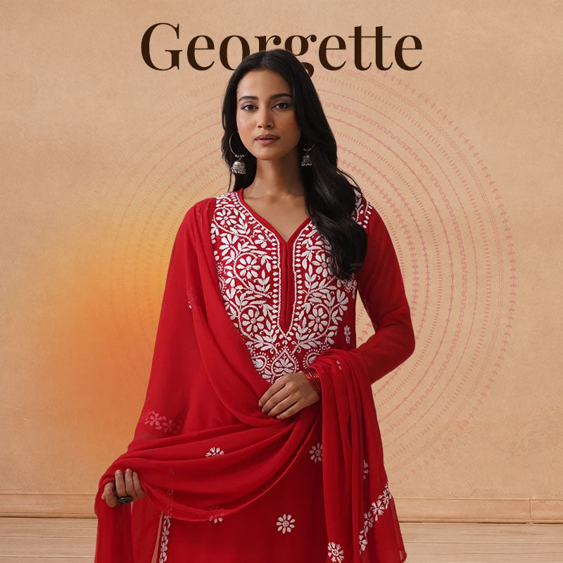 Georgette Chikankari Kurta, Kurti & Saree Collection