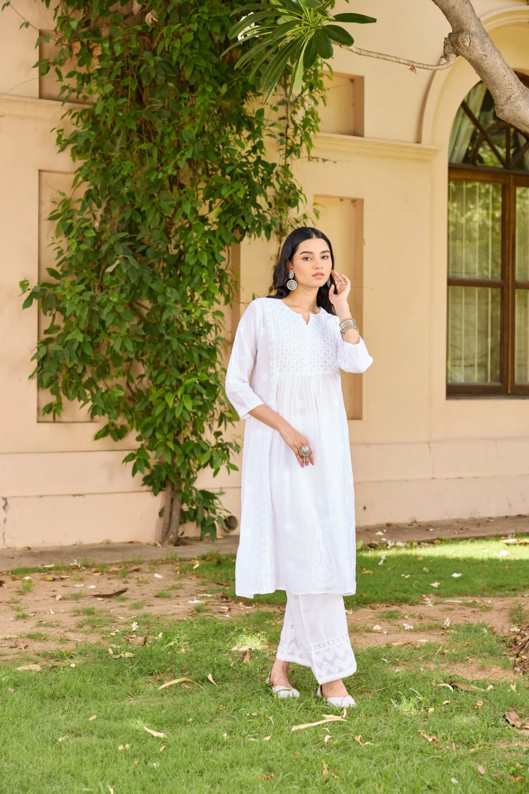 white chikan dress design White chicken kari