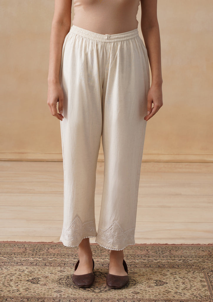 HOC Off-White Cotton Linen Chikankari Palazzo () – House of Chikankari