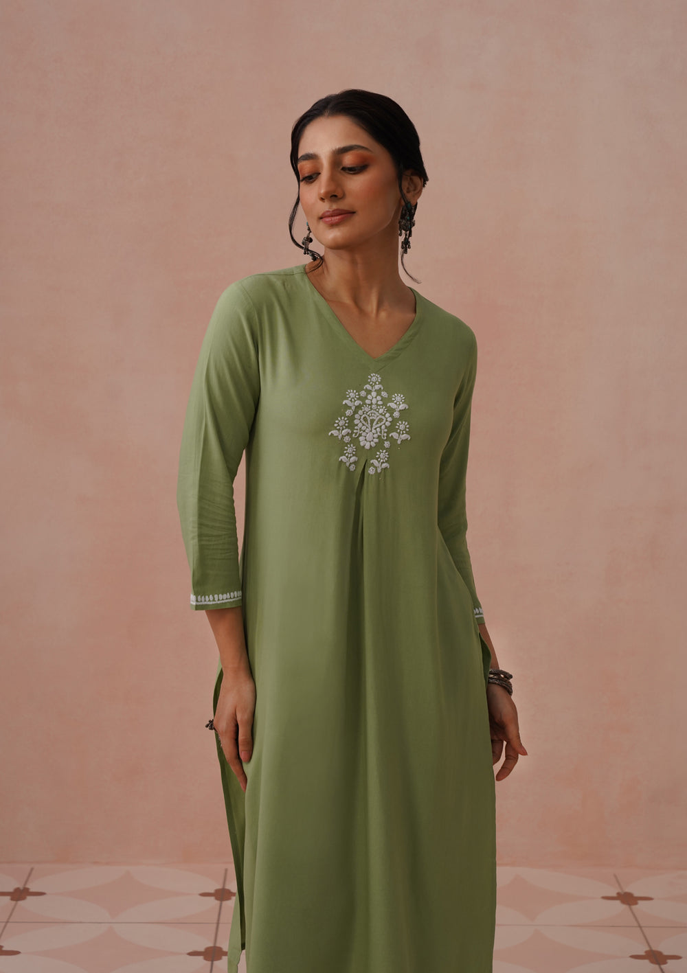 green chikankari dress Green Viscose Chikankari Set Wedding & Festive Wear XS