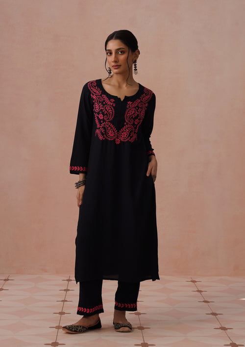 HOC Rubaab Chikankari Rayon Straight Kurta Set