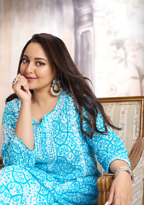 Sona Chikankari Printed Mulmul Straight Kurta