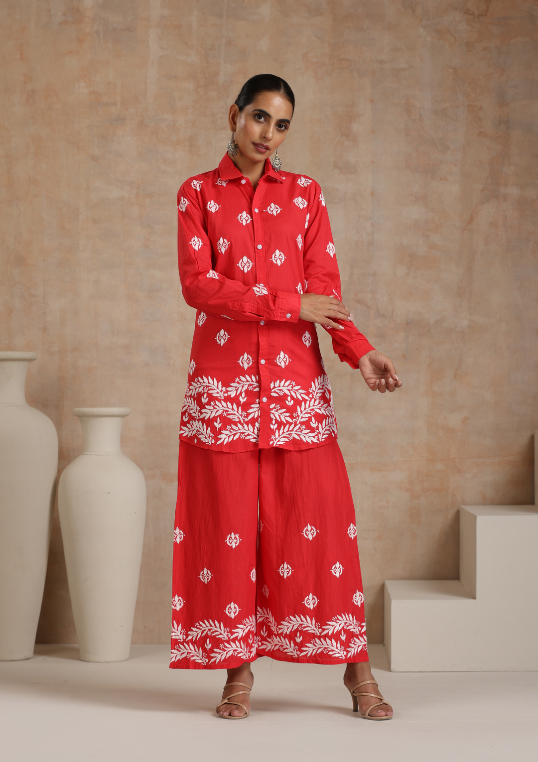 Aiman Chikankari Cotton Shirt Palazzo Set