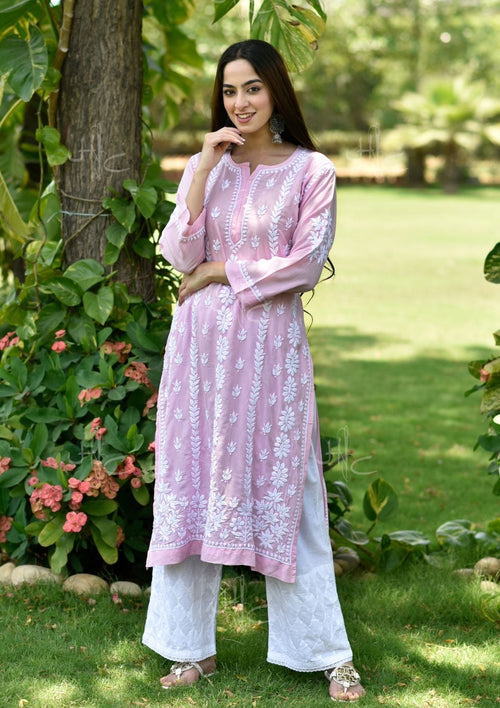 HOC Basima Chikankari Modal Straight Kurta