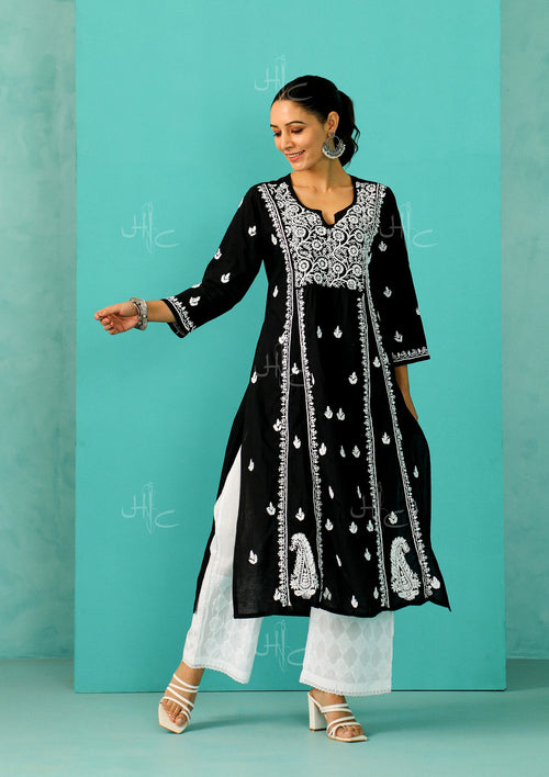 HOC Chandni Chikankari Cotton A-line Kurta
