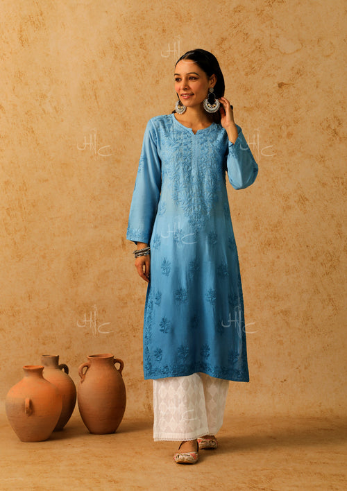 HOC Shab Chikankari Chanderi Straight Kurta
