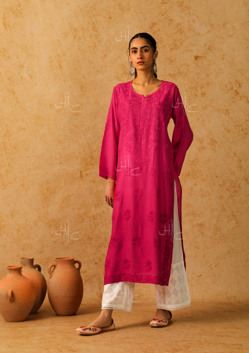 HOC Shab Chikankari Chanderi Straight Kurta