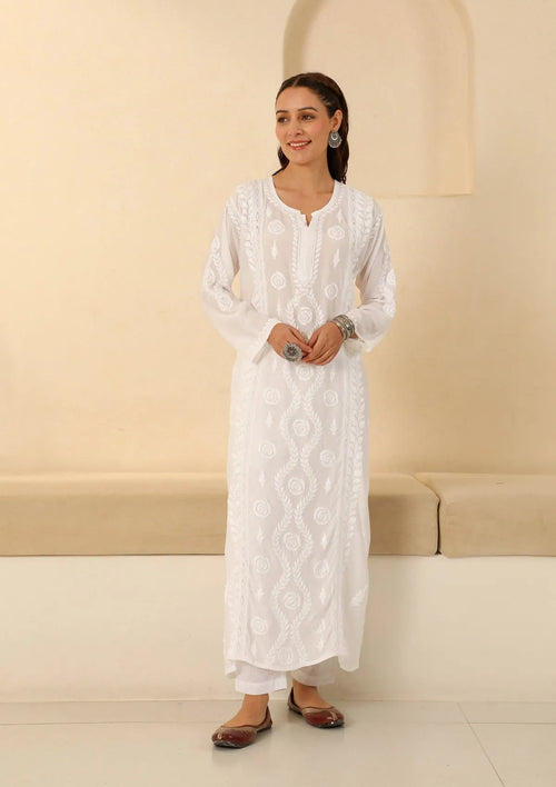 HOC Juri Chikankari Muslin Straight Kurta