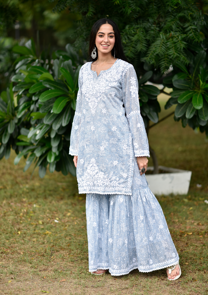 Sea Green Biba Chikankari Angarkha Kurti in Mulmul Cotton Fabric for Women  - Etsy