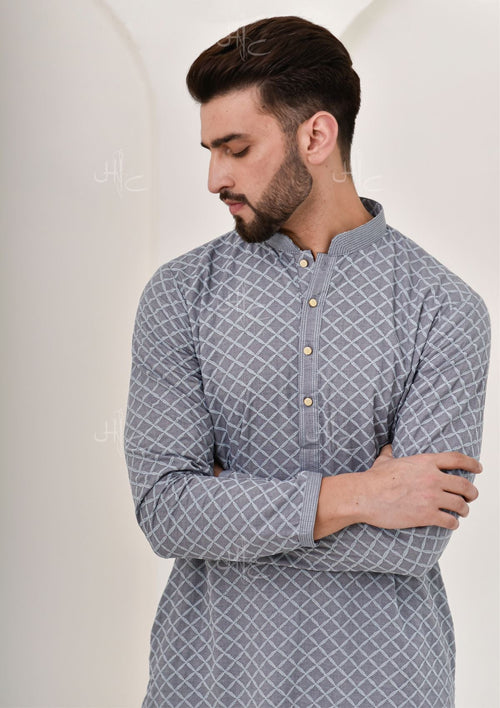 HOC Shaan Chikankari Cotton Straight Men's Kurta