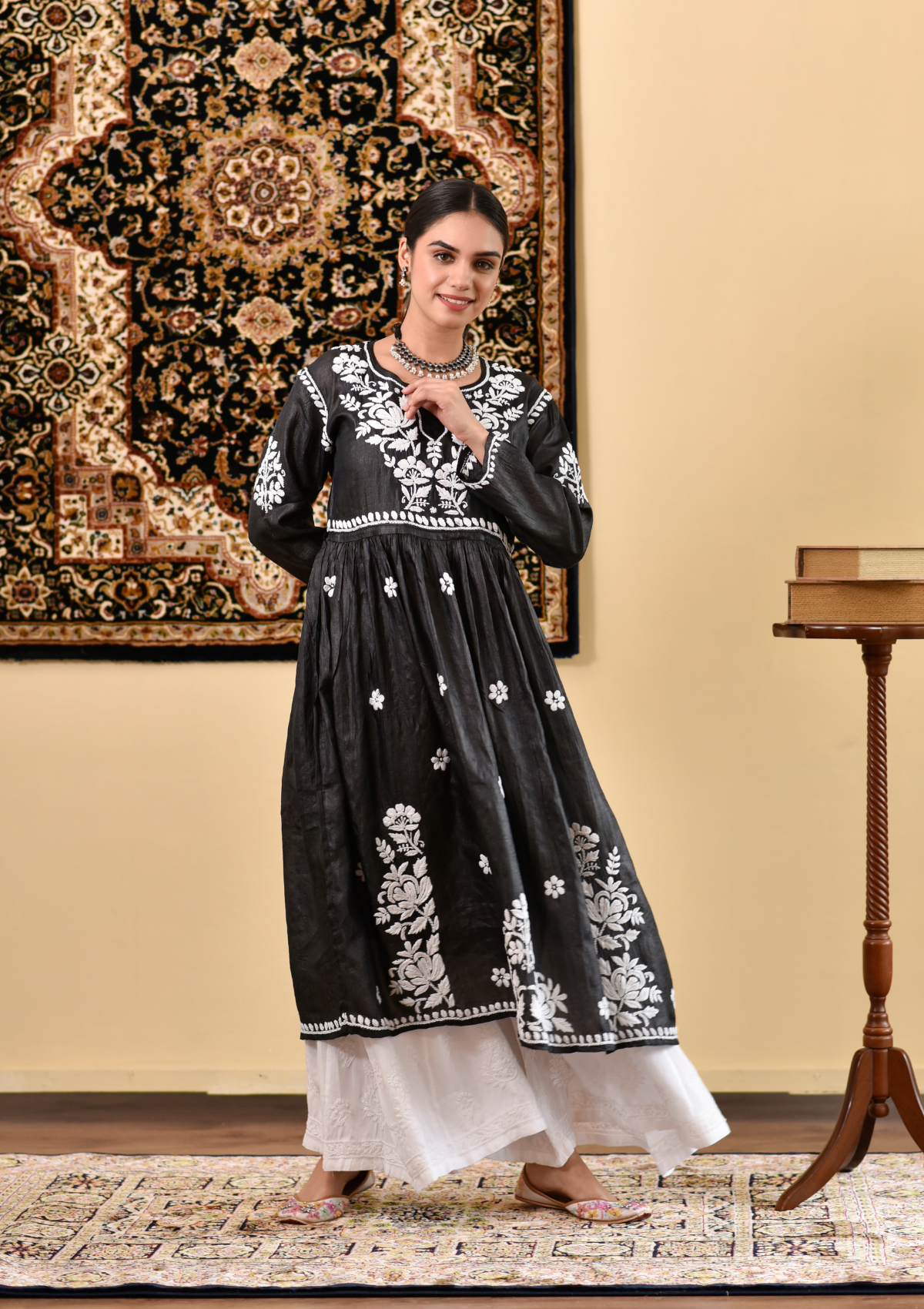 chikankari long dress Arsh Handcrafted Sky Blue Modal Chikankari Gown Dress  arshchikan